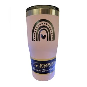 Boho Rainbow Be Happy Pastel Pink 20 oz Yukon Outfitters Engraved Tumbler Cup